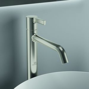 Ideal Standard Joy Waschtischarmatur BC782GN mit verlängertem Sockel, ohne Ablaufgarnitur, Ausladung 170mm, Silver Storm