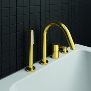 Ideal Standard Joy Waschtisch-4-Loch-Armatur BC789A2 für Wannenrandmontage, mit Auslauf, Brushed Gold