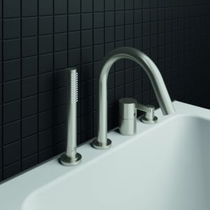 Ideal Standard Joy Waschtisch-4-Loch-Armatur BC789GN für Wannenrandmontage, mit Auslauf, Silver Storm
