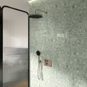 Ideal Standard shower fitting set – Ceratherm Navigo® A7892GN concealed thermostat with Easy-Box concealed body, Solos 3-function head and hand shower, Silver Storm