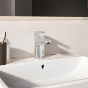 Robinetterie de lavabo Ideal Standard Alu+ BE130SI, 120 mm, BlueStart, avec garniture de vidage , argent
