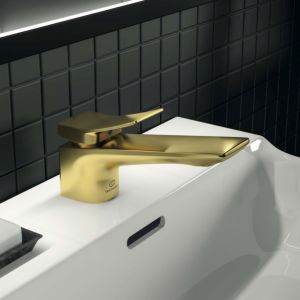 Ideal Standard Conca Waschtischarmatur BC753A2 mit Ablaufgarnitur, Ausladung 132mm, Brushed Gold