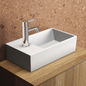 Ideal Standard Extra lave-mains T3733V1 45x25x15cm, robinet à gauche, avec trop-plein, trou pour robinet 2000 , blanc soie