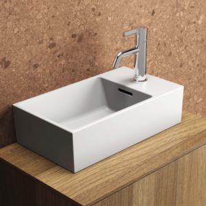 Ideal Standard Extra lave-mains T3923V1 45x25x15cm, robinet à droite, avec trop-plein, sol, trou pour robinet 2000 , blanc soie