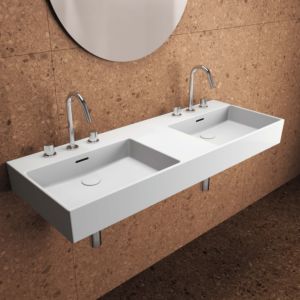 Ideal Standard extra double T3910MA 120x45x15cm, avec trop-plein, 3 trous pour robinetterie, blanc Ideal Plus