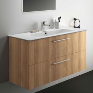Ideal Standard i.life A meuble lavabo K8747NX 124x46x64,5cm, 1 trou pour robinetterie, poignée chrome brossé, chêne naturel