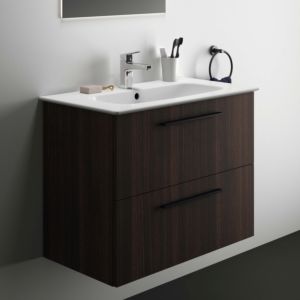 Ideal Standard i.life A paquet de lavabo pour meuble K8744NW 84x46x64,5cm, 1 trou pour robinetterie, poignée noire mate, chêne café