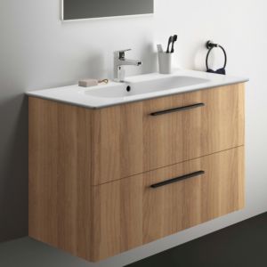 Ideal Standard i.life A meuble lavabo K8746NX 104x46x64,5cm, 1 trou pour robinetterie, poignée noire mate, chêne naturel