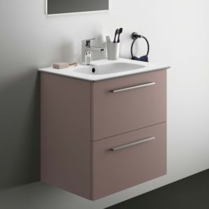 Ideal Standard i.life A paquet de lavabo pour meuble K8741NH 64x46x64,5cm, 1 trou pour robinetterie, poignée en chrome brossé, grège mat