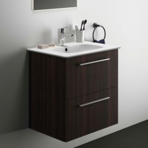 Ideal Standard i.life A ensemble lavabo pour meuble K8741NW 64x46x64,5cm, 1 trou pour robinetterie, poignée chrome brossé, chêne café