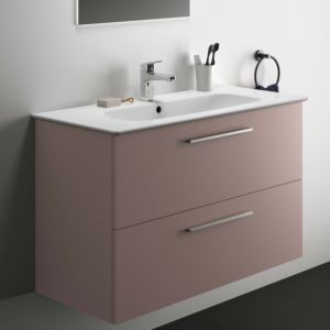 Ideal Standard i.life A ensemble de lavabos K8745NH 104x46x64,5cm, 1 trou pour robinetterie, poignée en chrome brossé, grège mat