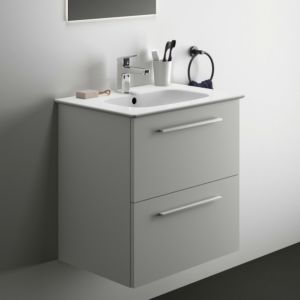 Ideal Standard i.life A meuble lavabo K8741DU 64x46x64,5cm, 1 trou pour robinetterie, poignée chrome brossé, blanc mat