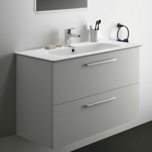 Ideal Standard i.life A meuble lavabo K8745DU 104x46x64,5cm, 1 trou pour robinetterie, poignée chrome brossé, blanc mat
