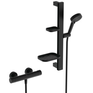 Ideal Standard Alu+ Ceratherm shower combination BE227XG with shower thermostat, 60cm shower rail, 2 hand showers, 8l, silk black