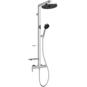 Ideal Standard CeraflowAlu+ shower system BD584AA with shower fitting, 2 shelves, hand shower and overhead shower, chrome