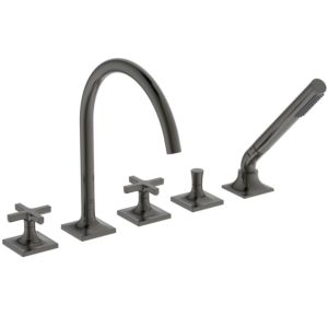 Ideal Standard Joy Neo five-hole bath mixer BD164A5 with spout, with hand shower set, cross handles, projection 220mm, magnetic grey