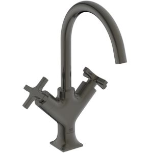 Ideal Standard Joy Neo washbasin two-handle mixer BD151A5 cross handles, projection 169mm, with metal waste set, magnetic grey