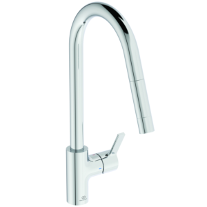 Robinet de cuisine Ideal Standard Gusto BD414AA chromé , avec bec haut et douchette extractible