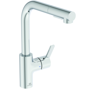 Ideal Standard Gusto kitchen tap BD420AA chrome, with pipe spout and pull-out 2-function hand shower