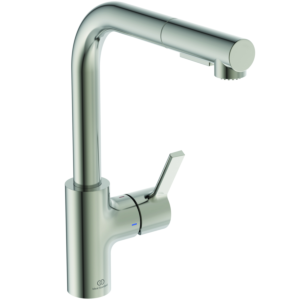Ideal Standard Gusto kitchen tap BD420GN silver storm, with pipe spout and pull-out 2-function hand shower