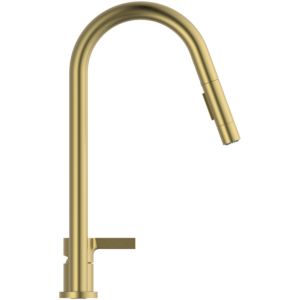 Ideal Standard Gusto kitchen 2-hole tap BD424A2 brushed gold, with high pipe spout and pull-out 2-function hand shower
