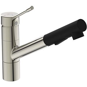 Ideal Standard CeraLook kitchen faucet BC297GN, centered spout, pull-out hand shower, projection 233 mm, stainless steel look