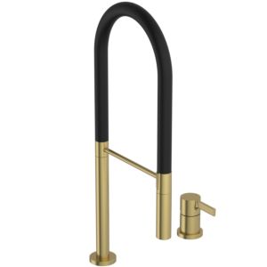 Ideal Standard Gusto Küchen-2-Loch-Armatur BD425A2 brushed gold, mit 2-Funktionshandbrause aus Metall