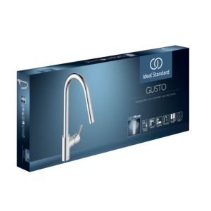 Robinet de cuisine Ideal Standard Gusto BD416AA chromé , avec bec haut et douchette extractible 2 fonctions