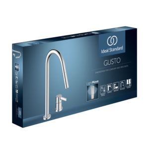 Robinetterie de cuisine Ideal Standard Gusto 2 trous BD424AA chromé , avec bec haut et douchette extractible 2 fonctions