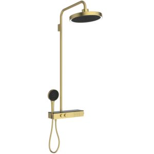 Ideal Standard Solos système de douche A7883A2 avec thermostat de douche, douche à effet pluie avec anneau lumineux LED, or brossé