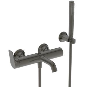 Ideal Standard La Dolce Vita bath mixer BD667A5 exposed, with hand shower set, projection 202mm, magnetic grey