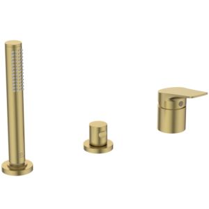 Ideal Standard La Dolce Vita 3-hole bath mixer BD670A2 for bath rim, without spout, with hand shower set, brushed gold