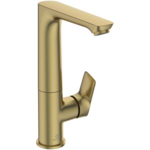 Ideal Standard Connect Air Waschtischarmatur A7023A2 hoher schwenkbarer Gussauslauf, Ausladung 140mm, ohne Ablaufgarnitur, brushed gold