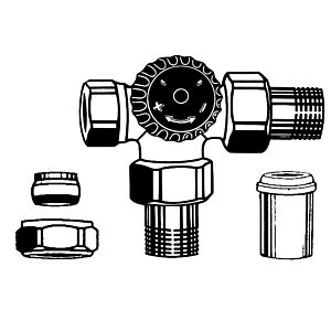 Heimeier thermostatic three-way valve body 4150-02.000 Rp 2000 / 2xR 2000 / 2, right, screw 2000 / 2 &quot;, gunmetal nickel-plated
