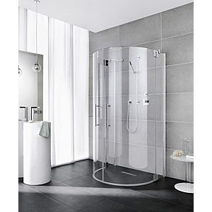 Kermi Pasa XP porte de cabine de douche semi-circulaire PXZ20090181AK 90 / 85.5-88.5x185cm, argent mat brillant, verre de sécurité trempé clair