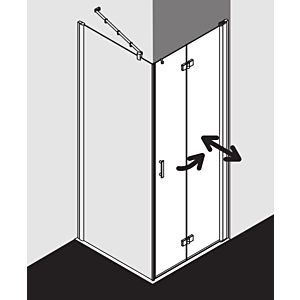 Kermi porte pliante Diga pour paroi latérale DI2SR12018VPK 120x185cm, argent brillant, verre de sécurité trempé transparent, à droite, sur receveur de douche