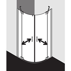 Kermi Filia XP porte battante quart de cercle FXP5010020VPK 100x200cm, argent brillant, verre de sécurité trempé clair, rayon 50
