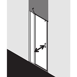 Kermi Liga swing door with fixed panel for side panel LI1GL09018VPK 90x185cm, high-gloss silver, clear toughened safety glass, left, on shower tray