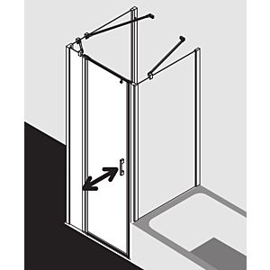 Kermi Liga porte battante avec panneau fixe pour panneau latéral LI1GL11020VPK 110x200cm, argent brillant, verre de sécurité trempé transparent, gauche, sur receveur de douche