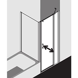 Kermi Liga swing door with fixed panel for side panel LI1GR100201AK 100x200cm, matt silver gloss, TSG clear, right, on shower tray