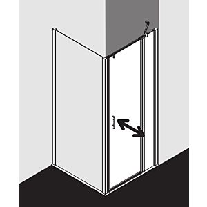 Kermi Liga swing door with fixed panel for side wall LI1GR080181PK 80x185cm, matt silver gloss, TSG clear clean, right, on shower tray