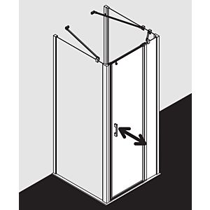 Kermi Liga porte battante avec panneau fixe pour panneau latéral LI1GR08518VAK 85x185cm, argent brillant, verre trempé transparent, à droite, sur receveur de douche