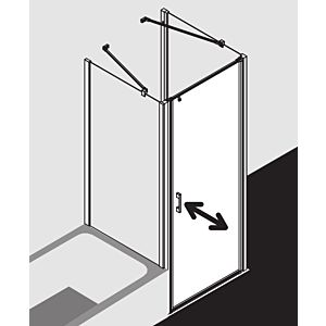 Kermi Liga porte battante pour panneau latéral LI1WR08518VPK 85x185cm, argent brillant, verre de sécurité trempé transparent, à droite, sur receveur de douche