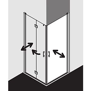 Kermi Liga Kermi angle porte pliante à Liga battante LI2CL093181AK 93x185cm, argent mat brillant, TSG clair, gauche, sur la zone de douche