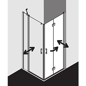 Kermi Liga corner Kermi Liga hinged folding door LI2CR123181PK 123x185cm, silver matt gloss, toughened safety glass clear, right, on shower area