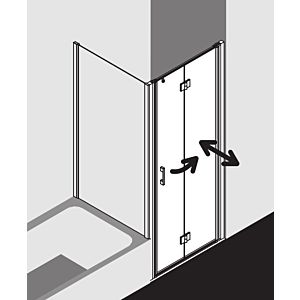 Kermi porte pliante Liga pour panneau latéral LI2SR075201AK 75x200cm, argent mat brillant, verre trempé transparent, à droite, sur receveur de douche