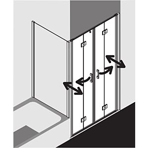 Kermi Liga - porte pliante Liga dans niche LI2T414520VAK 145x200cm, argent brillant, verre de sécurité trempé, sur receveur de douche