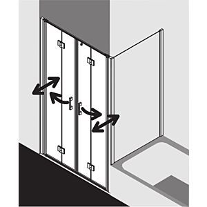 Kermi Liga - porte pliante Liga dans niche LI2T4145181PK 145x185cm, brillant argent mat, verre de sécurité trempé clair, sur receveur de douche