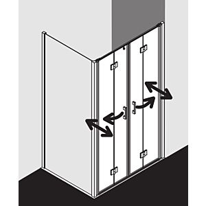 Kermi Liga - porte pliante Liga dans niche LI2T412020VAK 120x200cm, argent brillant, verre de sécurité trempé, sur receveur de douche