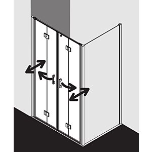 Kermi Liga - Kermi Liga folding door in niche LI2T413018VPK 130x185cm, silver high gloss, toughened safety glass clear, on shower tray